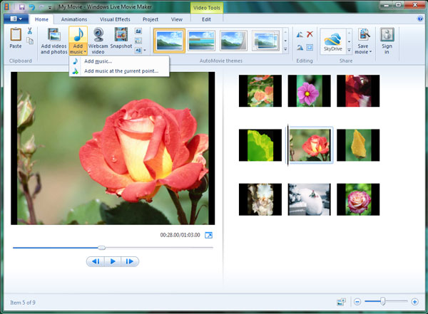 Add file to Windows Live Movie Maker