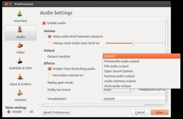 VLC audio settings